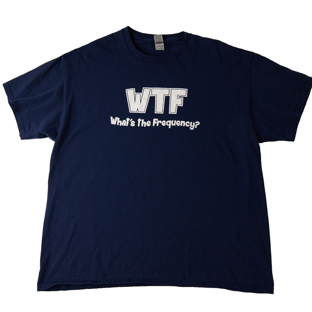 Gildan WTF Shirt Mens XL Navy Cotton Frequency Vibes Rife Tech Healing Festival